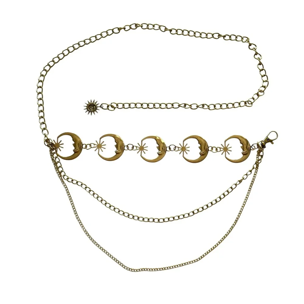 Celestial Crescent Moon & Star layered multi cascade‎ Chain Belt Boho western